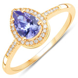 0.70 ct. Genuine Tanzanite and White Diamond 14K Yellow Gold Ring