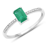0.59 ct Genuine Zambian Emerald and White Diamond 14K White Gold Ring