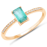0.60 Carat Genuine Zambian Emerald and White Diamond 18K Yellow Gold Ring