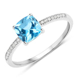 1.24 Carat Genuine Swiss Blue Topaz and White Diamond 14K White Gold Ring