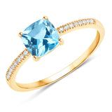 1.24 Carat Genuine Swiss Blue Topaz and White Diamond 14K Yellow Gold Ring