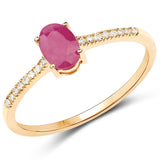 0.57 Carat Genuine Ruby and White Diamond 14K Yellow Gold Ring