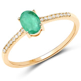 0.49 ct Genuine Zambian Emerald and White Diamond 14K Yellow Gold Ring