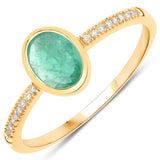 0.77 Carat Genuine Zambian Emerald and White Diamond 14K Yellow Gold Ring