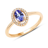 0.50 Carat Genuine Tanzanite and White Diamond 14K Yellow Gold Ring