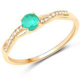 0.28 Carat Genuine Zambian Emerald and White Diamond 14K Yellow Gold Ring