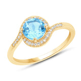 1.10 Carat Genuine Swiss Blue Topaz and White Diamond 14K Yellow Gold Ring