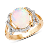 2.18 Carat Genuine Ethiopian Opal and White Diamond 14K Yellow Gold Ring