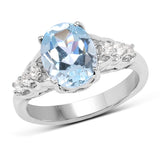 2.79 Carat Genuine  Blue Topaz and White Topaz .925 Sterling Silver Ring