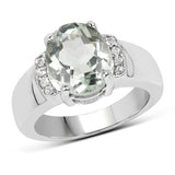 3.27 Carat Genuine Green Amethyst and White Topaz .925 Sterling Silver Ring