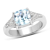 2.40 ct. Genuine  Blue Topaz and White Topaz .925 Sterling Silver Ring for women