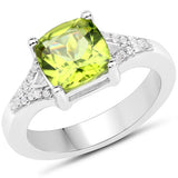 2.27 Carat Genuine Peridot and White Zircon .925 Sterling Silver Ring
