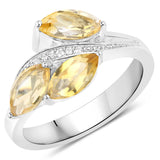 1.83 ct Genuine Citrine and White Topaz .925 Sterling Silver Ring