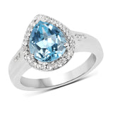 2.42 Carat Genuine Blue Topaz and White Topaz .925 Sterling Silver Ring