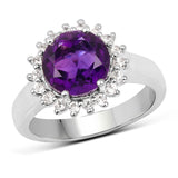 2.80 ct. Genuine Amethyst and White Topaz .925 Sterling Silver Ring