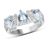 2.56 Carat Genuine Blue Topaz and White Topaz .925 Sterling Silver Ring