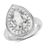 2.74 Carat Genuine Green Amethyst and White Topaz .925 Sterling Silver Ring