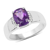 1.85 ct. Genuine  Amethyst and White Topaz .925 Sterling Silver Ring