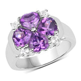 3.12 Carat Genuine  Amethyst and White Topaz .925 Sterling Silver Ring