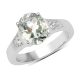 2.53 Carat Genuine Green Amethyst and White Topaz .925 Sterling Silver Ring