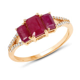 1.42 Carat Genuine Ruby and White Diamond 14K Yellow Gold Ring
