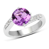 2.55 ct. Genuine Amethyst and White Topaz .925 Sterling Silver Ring