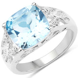 4.45 Carat Genuine Blue Topaz and White Topaz .925 Sterling Silver Ring