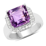 4.42 Carat Genuine  Amethyst and White Topaz .925 Sterling Silver Ring