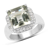 4.52 Carat Genuine Green Amethyst and White Topaz .925 Sterling Silver Ring