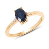 0.97 Carat Genuine Blue Sapphire and White Diamond 14K Yellow Gold Ring