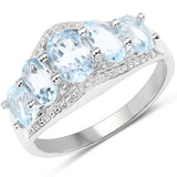 2.97 Carat Genuine Blue Topaz and White Topaz .925 Sterling Silver Ring