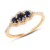 0.59 Carat Genuine Blue Sapphire and White Diamond 14K Yellow Gold Ring
