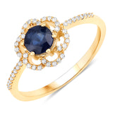 0.78 Carat Genuine Blue Sapphire and White Diamond 14K Yellow Gold Ring