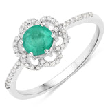0.55 Carat Genuine Zambian Emerald and White Diamond 14K White Gold Ring
