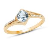 0.89 Carat Genuine Aquamarine and White Diamond 14K Yellow Gold Ring