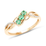 0.28 ct Genuine Zambian Emerald and White Diamond 14K Yellow Gold Ring for women