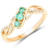 0.28 Carat Genuine Zambian Emerald and White Diamond 18K Yellow Gold Ring