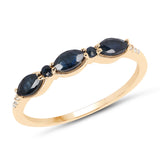 0.51 Carat Genuine Blue Sapphire and White Diamond 14K Yellow Gold Ring