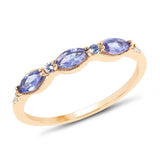 0.48 Carat Genuine Tanzanite and White Diamond 14K Yellow Gold Ring
