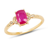 1.02 Carat Genuine Ruby and White Diamond 14K Yellow Gold Ring