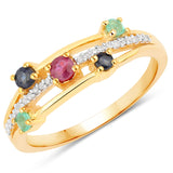 0.33 Carat Genuine Multi Stones .925 Sterling Silver Ring