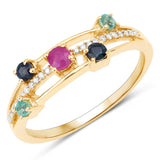 0.37 Carat Genuine Multi Stones 14K Yellow Gold Ring
