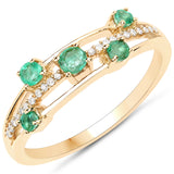 0.34 ct. Genuine Zambian Emerald and White Diamond 18K Yellow Gold Ring for women