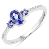 0.62 Carat Genuine Tanzanite and White Diamond 14K White Gold Ring