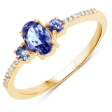 0.62 ct. Genuine Tanzanite and White Diamond 14K Yellow Gold Ring