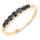 0.45 Carat Genuine Blue Sapphire and White Diamond 14K Yellow Gold Ring
