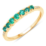 0.45 Carat Genuine Zambian Emerald and White Diamond 14K Yellow Gold Ring