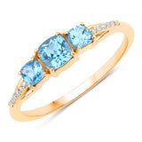0.80 Carat Genuine Swiss Blue Topaz and White Diamond 14K Yellow Gold Ring