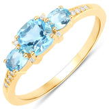 1.16 Carat Genuine Swiss Blue Topaz and White Diamond 14K Yellow Gold Ring