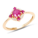 0.78 Carat Genuine Ruby and White Diamond 14K Yellow Gold Ring